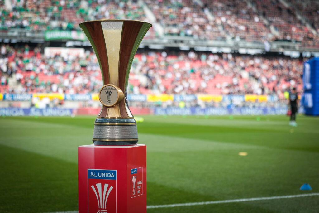 KLAGENFURT,AUSTRIA,01.MAY.24 - SOCCER - UNIQA OEFB Cup, final, SK Sturm Graz vs SK Rapid Wien. Image shows the trophy. Photo: GEPA pictures/ David Bitzan