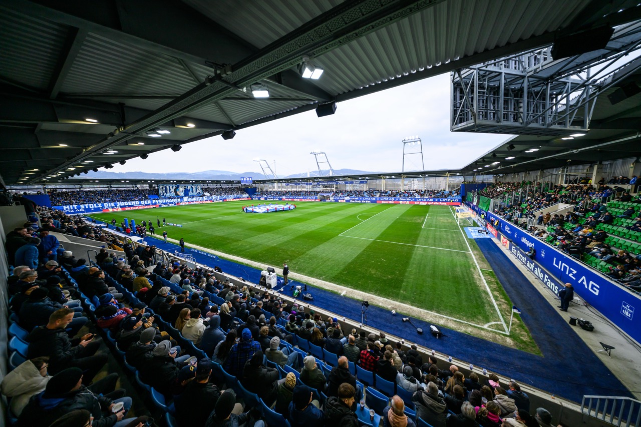 LINZ,AUSTRIA,21.MAR.26 - SOCCER - ADMIRAL Bundesliga, qualification group, FC Blau Weiss Linz vs SV Ried. Image shows an overview of the Hofmann Personal Stadion. Photo: GEPA pictures/ Christian Moser